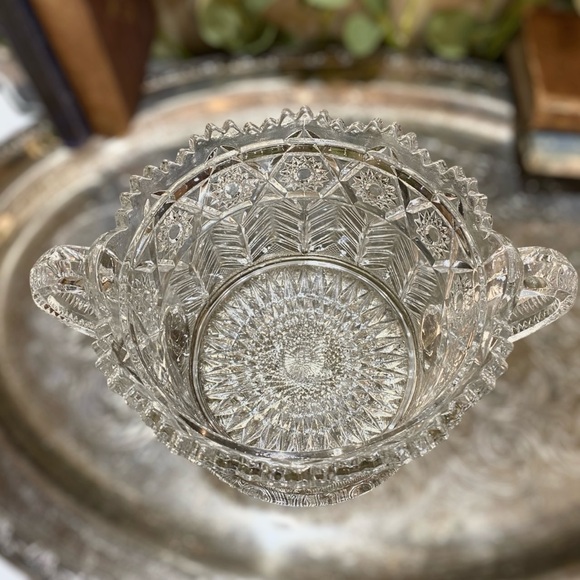 1907 Cambridge Glass EAPG Biscuit Cracker Jar Large 9” Hobstar Inverted Feather - Picture 8 of 11